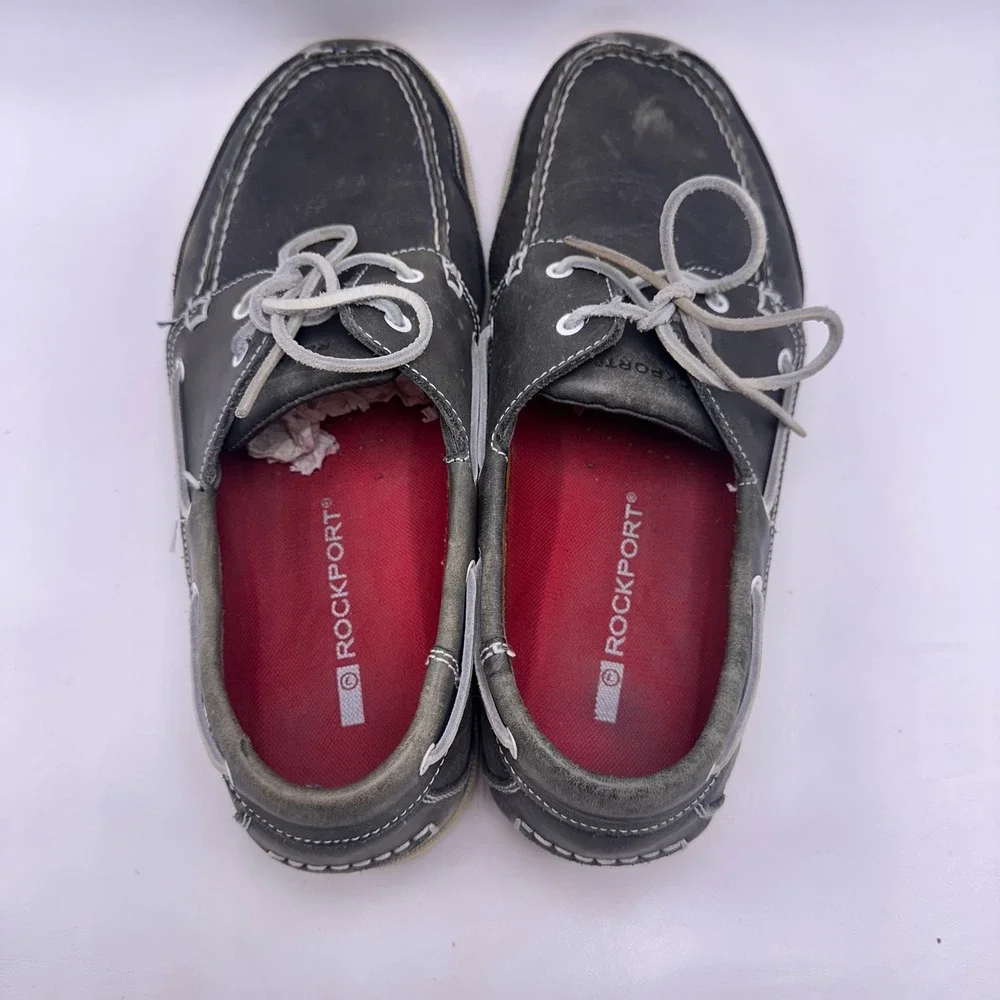 Rockport Mens Leather Boat Shoes Dark Gray Loafers APM2833C Size 13 M